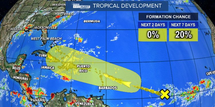 TROPICAL UPDATE: Tropical wave in the Atlantic has a 20% chance to develop over the next 7 days.