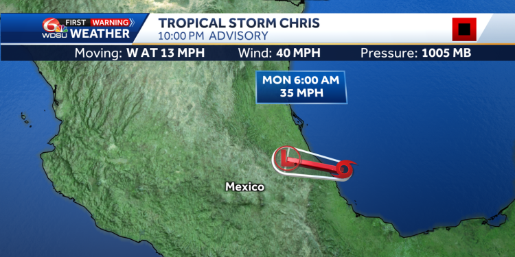 Tropical Storm Chris develops in the far southern Gulf of Mexico.
