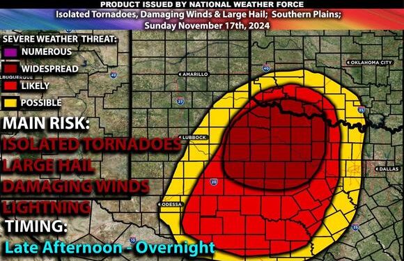 Once more, the Southern Plains may experience isolated tornadoes, damaging winds, and large hail on November 18, 2024.