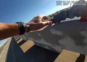 Video captures split-second rescue when officer catches man falling off bridge; Watch