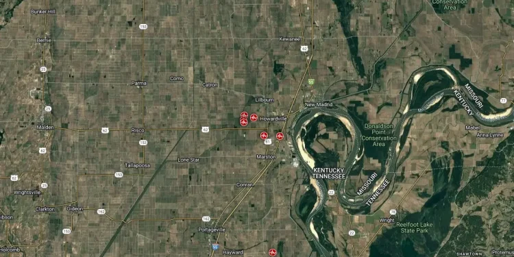 Earthquake swarm near New Madrid, Missouri