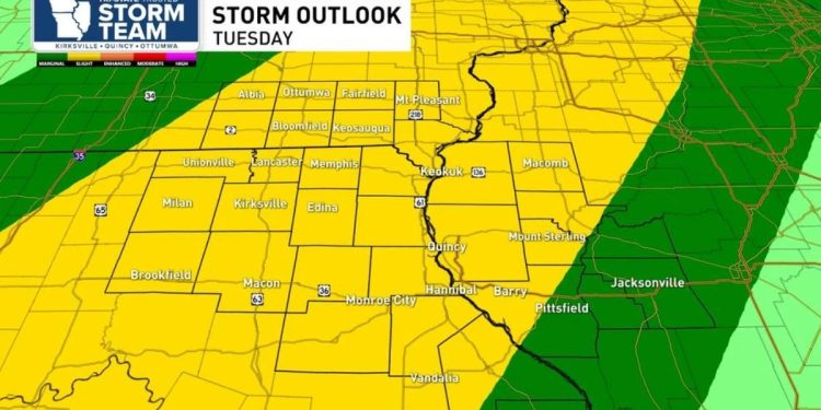 Heavy Rain And Scattered Strong Storms Expected On Tuesday